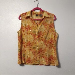 Button Down Floral Sleeveless Blouse